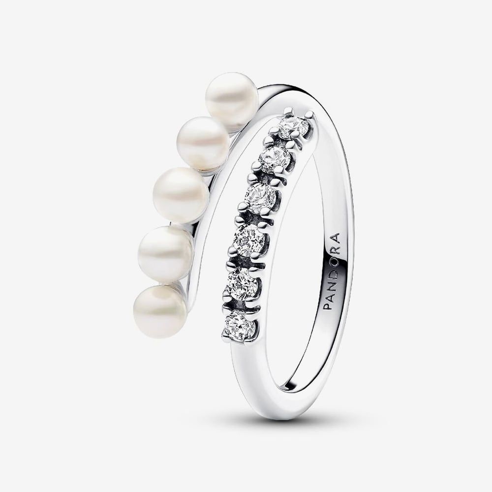 PANDORA 193145C01 Silver Freshwater Pearl Crossover Ring - thbaker.co.uk
