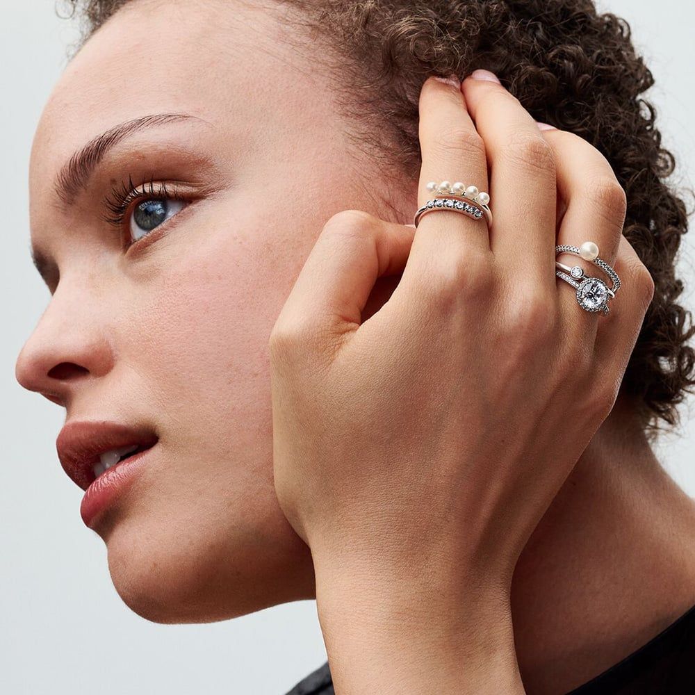 PANDORA 193145C01 Silver Freshwater Pearl Crossover Ring - thbaker.co.uk