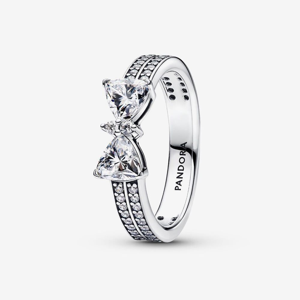 PANDORA 193552C01 Sterling Silver Sparkling Bow Double Row Ring ...