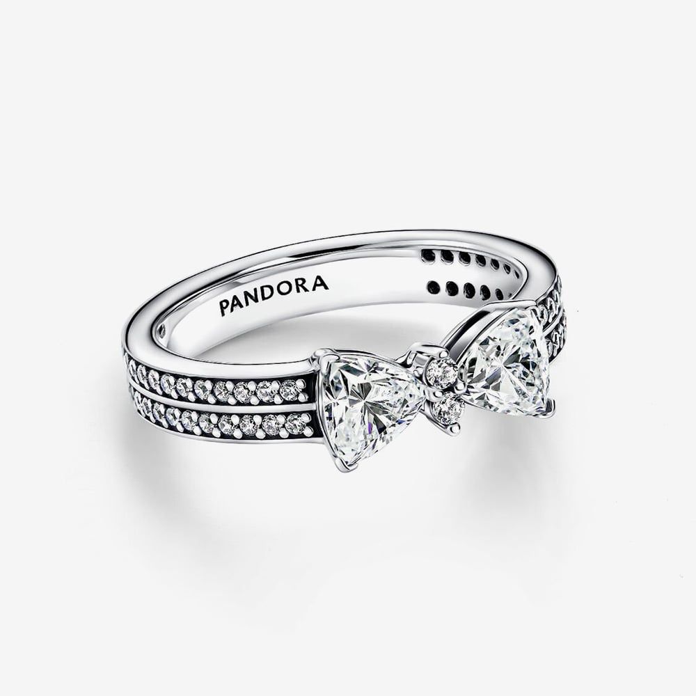 PANDORA 193552C01 Sterling Silver Sparkling Bow Double Row Ring ...