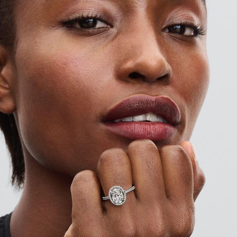 PANDORA 193777C01 Sterling Silver Oval Halo Ring - thbaker.co.uk