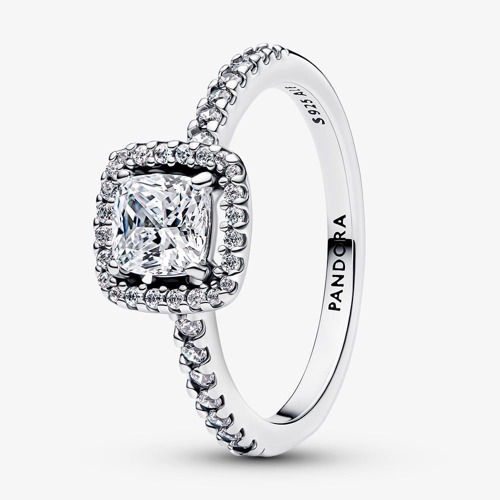 PANDORA 193555C02 Timeless Silver Sparkling Square Halo Ring