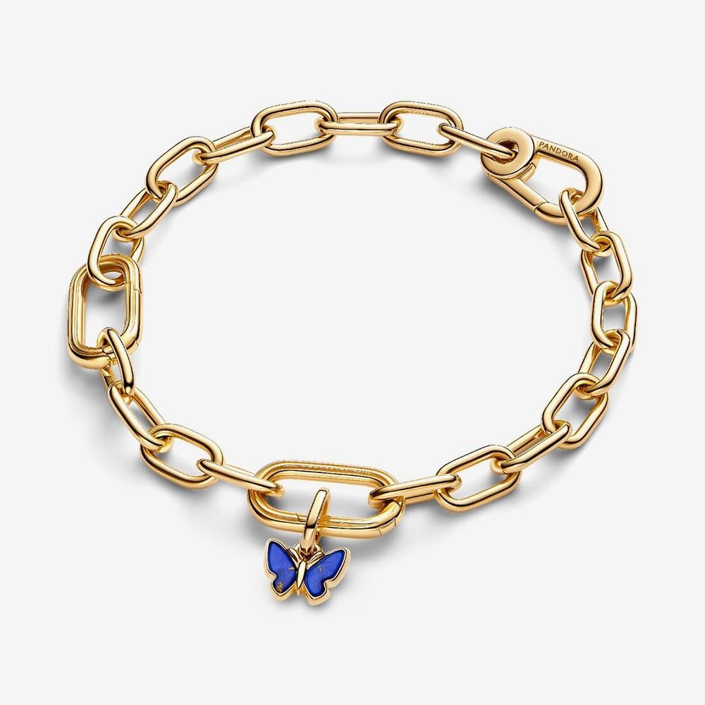 PANDORA 763825C01 14ct Gold Plated Blue Butterfly Dangle Charm ...