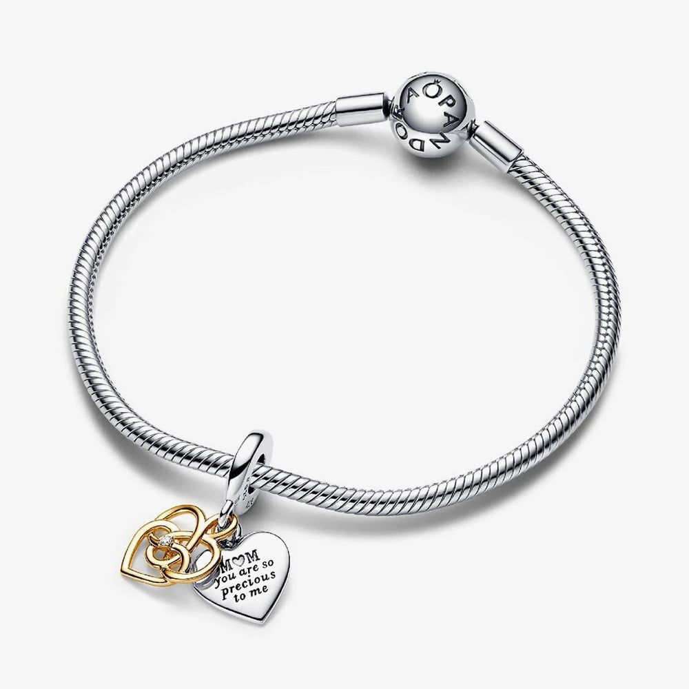 PANDORA 763237C01 Lab Grown Diamond Double Heart Dangle Charm - thbaker ...
