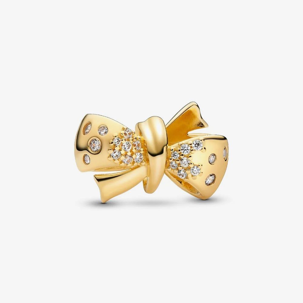 PANDORA 763442C01 14ct Yellow Gold Plated Cubic Zirconia Sparkling Bow ...