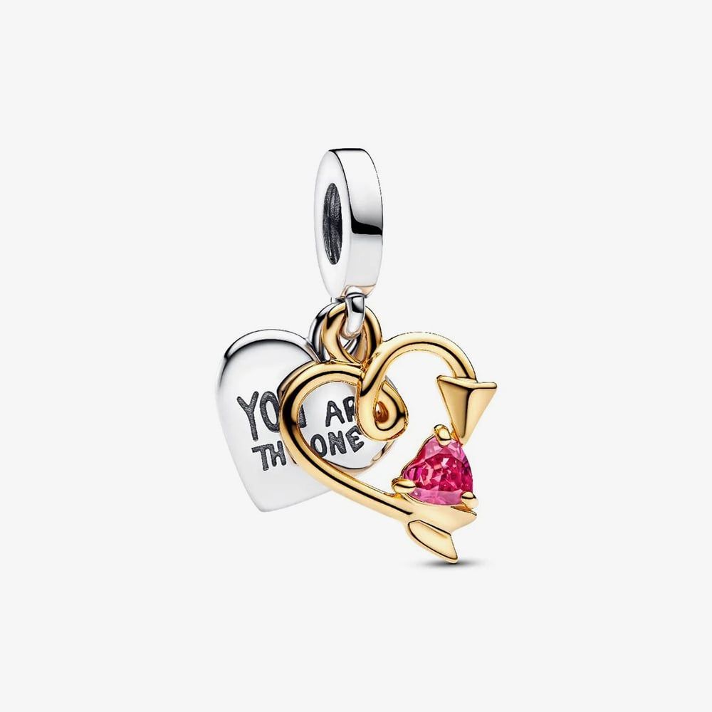 PANDORA 763622C01 Two Tone Pink Cubic Zirconia Heart & Arrow Dangle ...