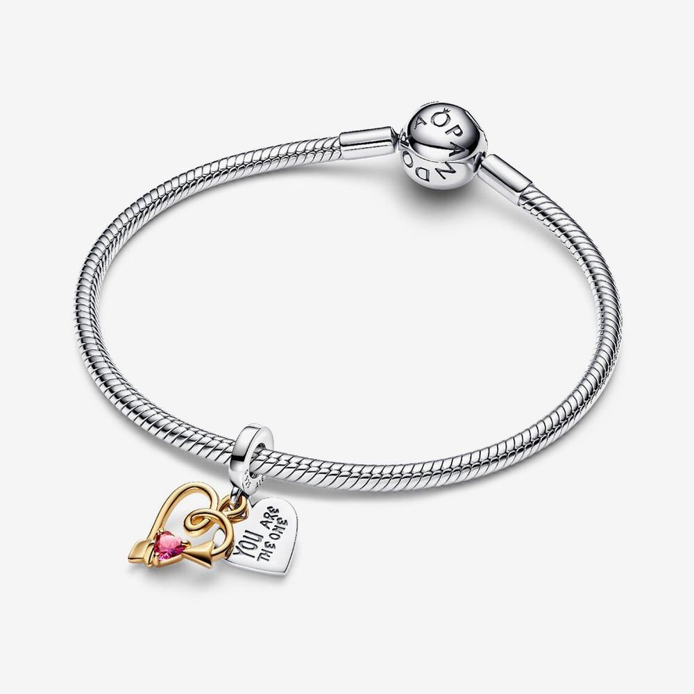 PANDORA 763622C01 Two Tone Pink Cubic Zirconia Heart & Arrow Dangle ...