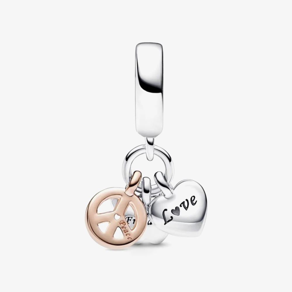 PANDORA 782572C01 Two Tone Mixed Stone Rainbow Heart Butterfly & Peace ...