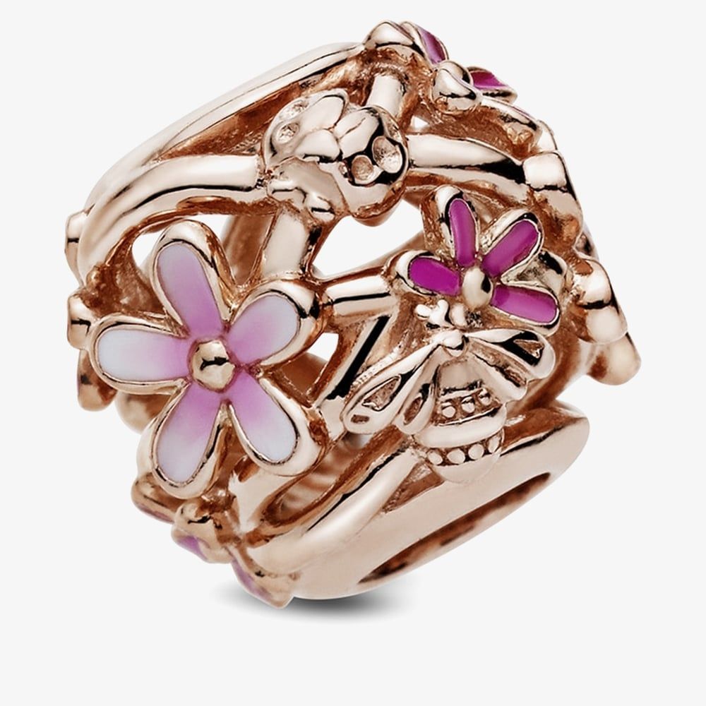 PANDORA 788772C01 14ct Rose Gold Plated Openwork Pink Daisy Charm ...