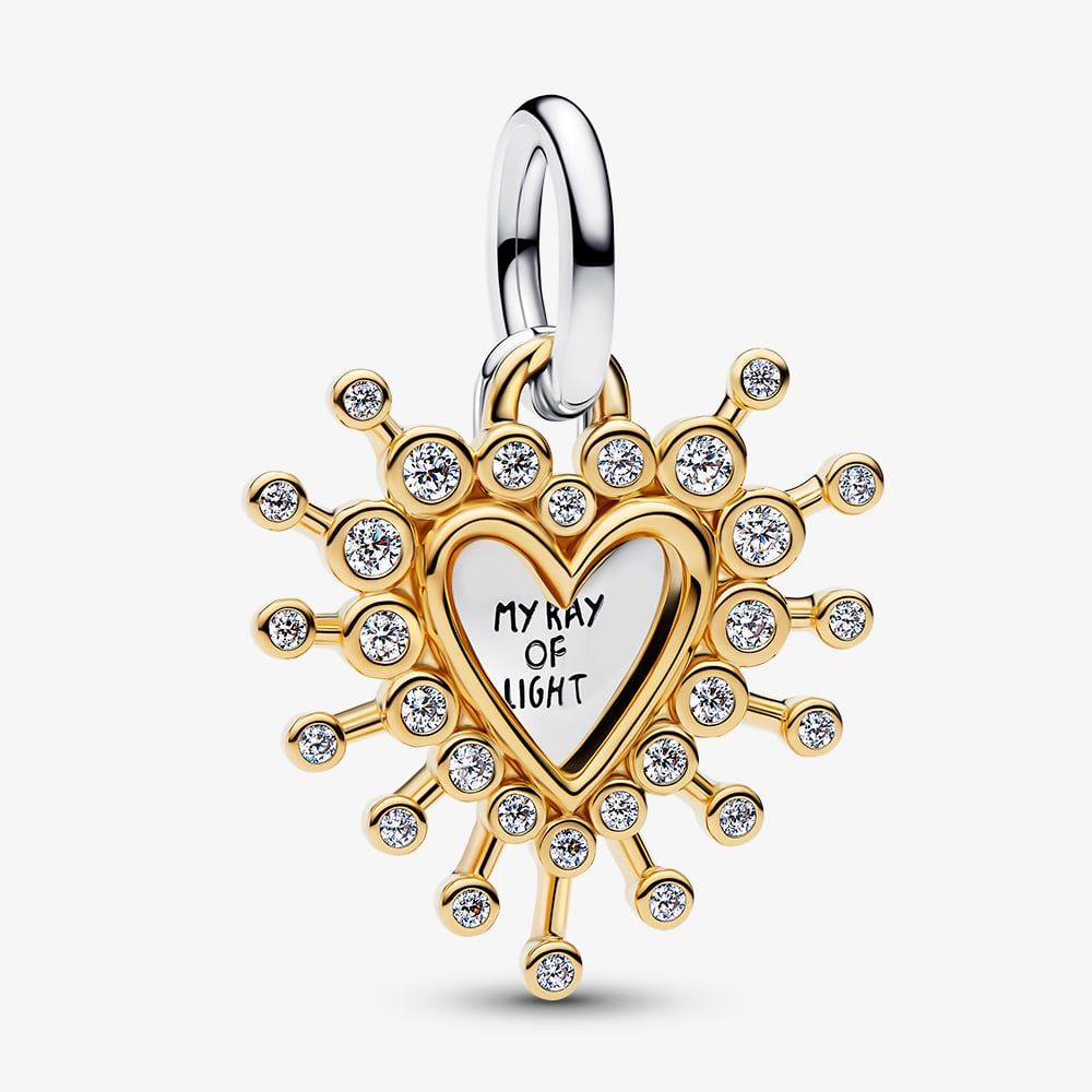 14k Yellow Gold Double Heart Charm - Textured & Polished, 15mm, Chain Not Included - View #12