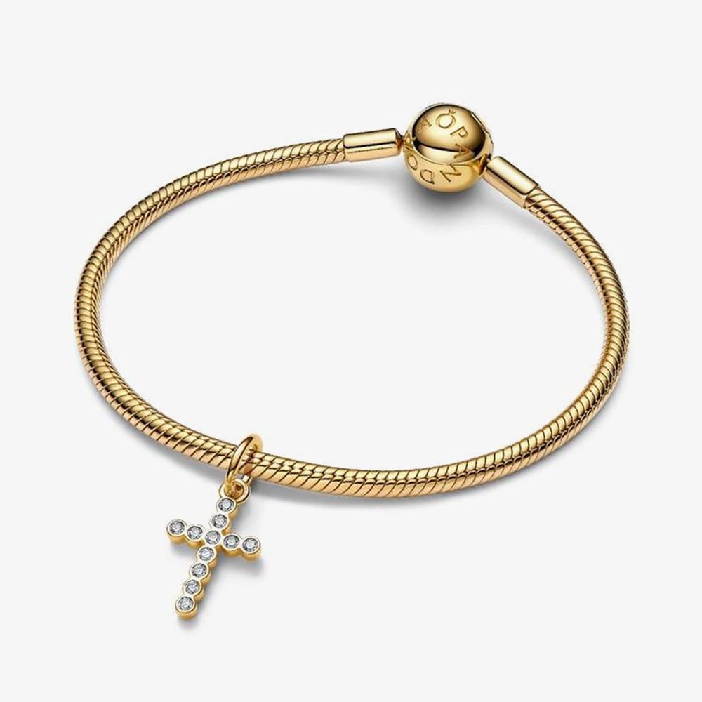 PANDORA 764063C01 14ct Gold Plated Cross Dangle Charm - thbaker.co.uk