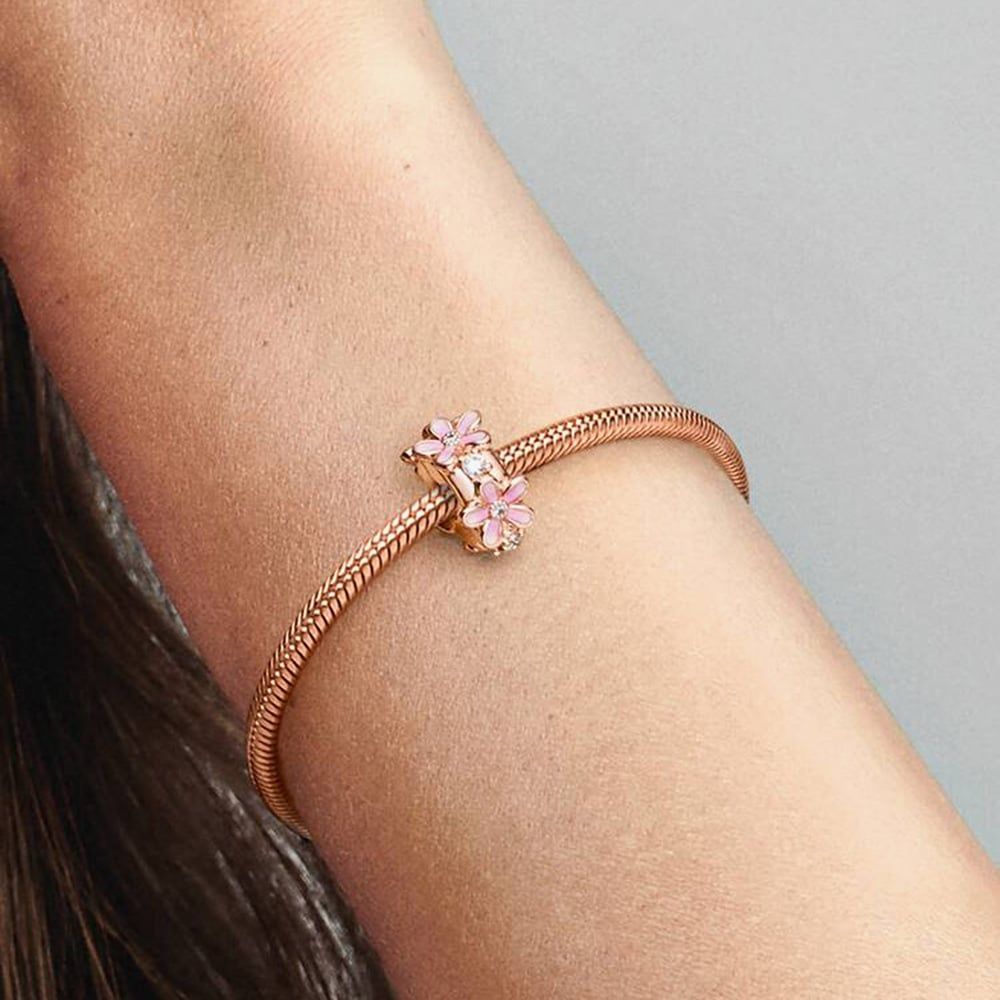 PANDORA 788809C01 14ct Rose Gold Plated Pink Daisy Clip Charm
