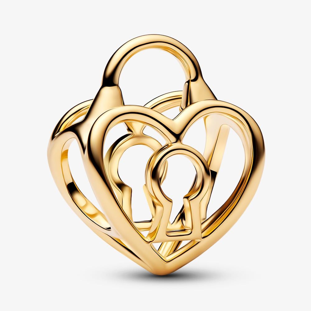 PANDORA 764358C00 14ct Gold Plated Openwork Heart Padlock Charm ...