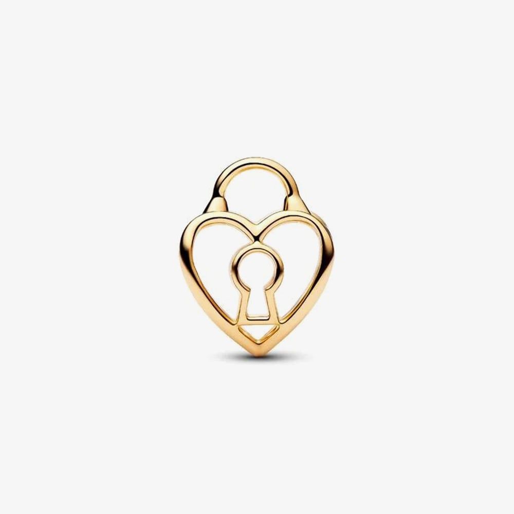 PANDORA 764358C00 14ct Gold Plated Openwork Heart Padlock Charm ...