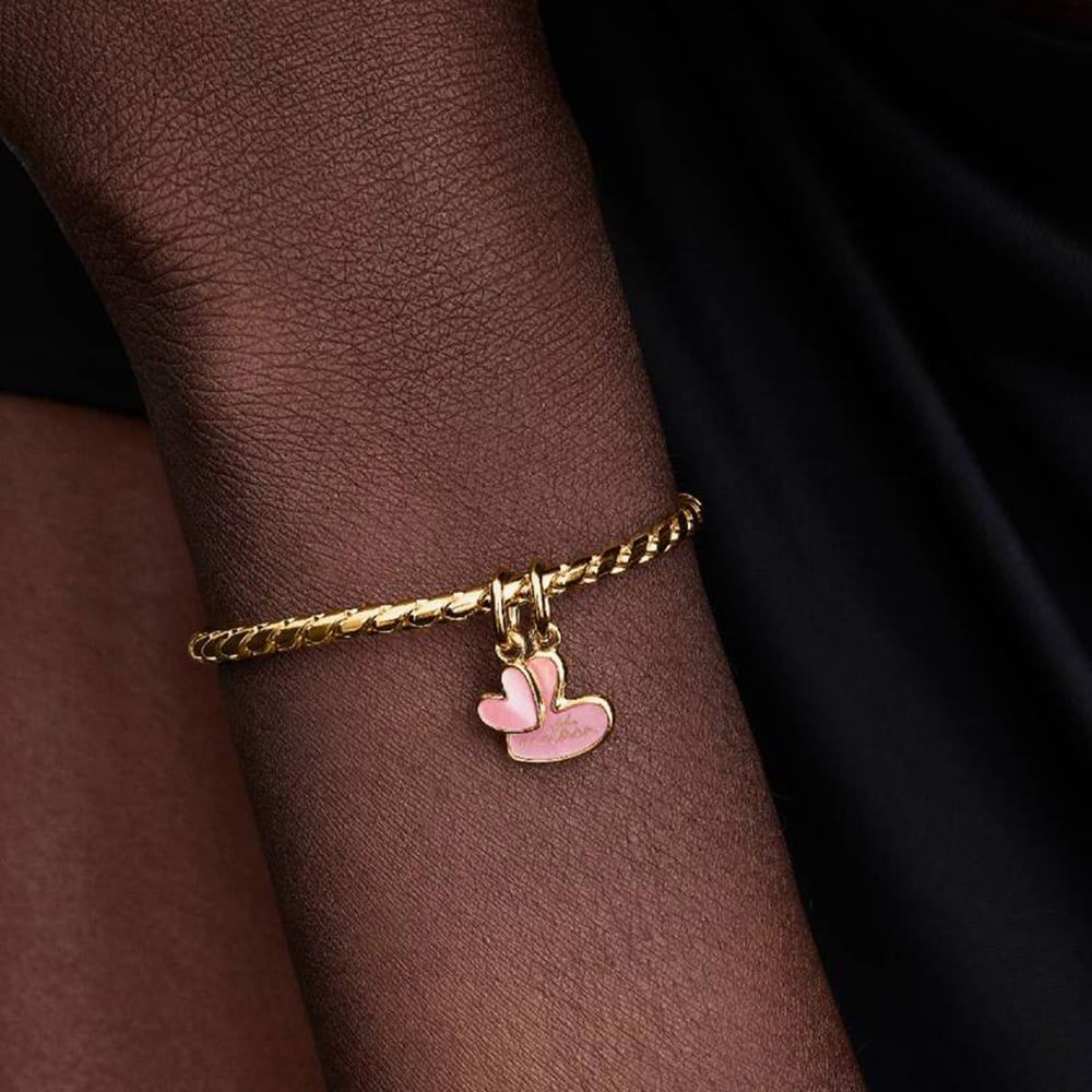 パ*子様 【PANDORA】オーガニック シェイプ バングル 17cm PANDORA 763766C01 14ct Gold Plated Mother & Daughter Split Charm