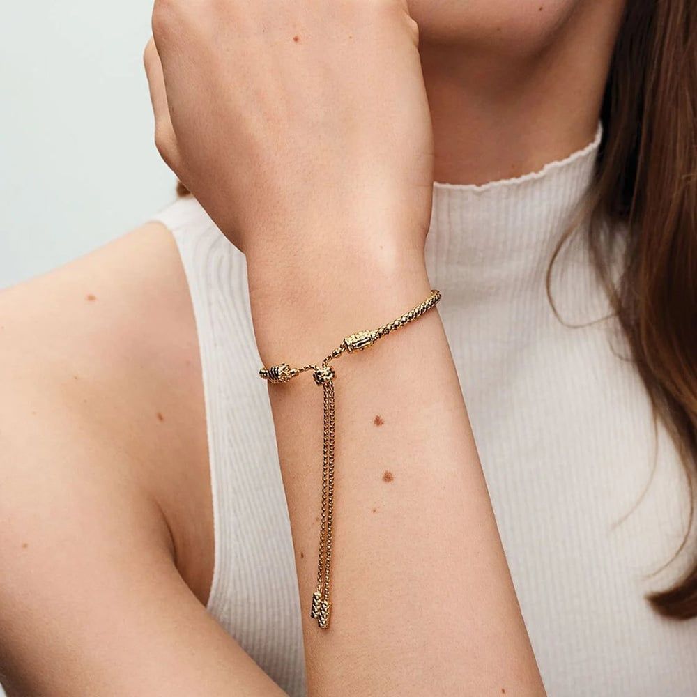 PANDORA 563090C00 14ct Gold Plated Studded Chain Slider Bracelet