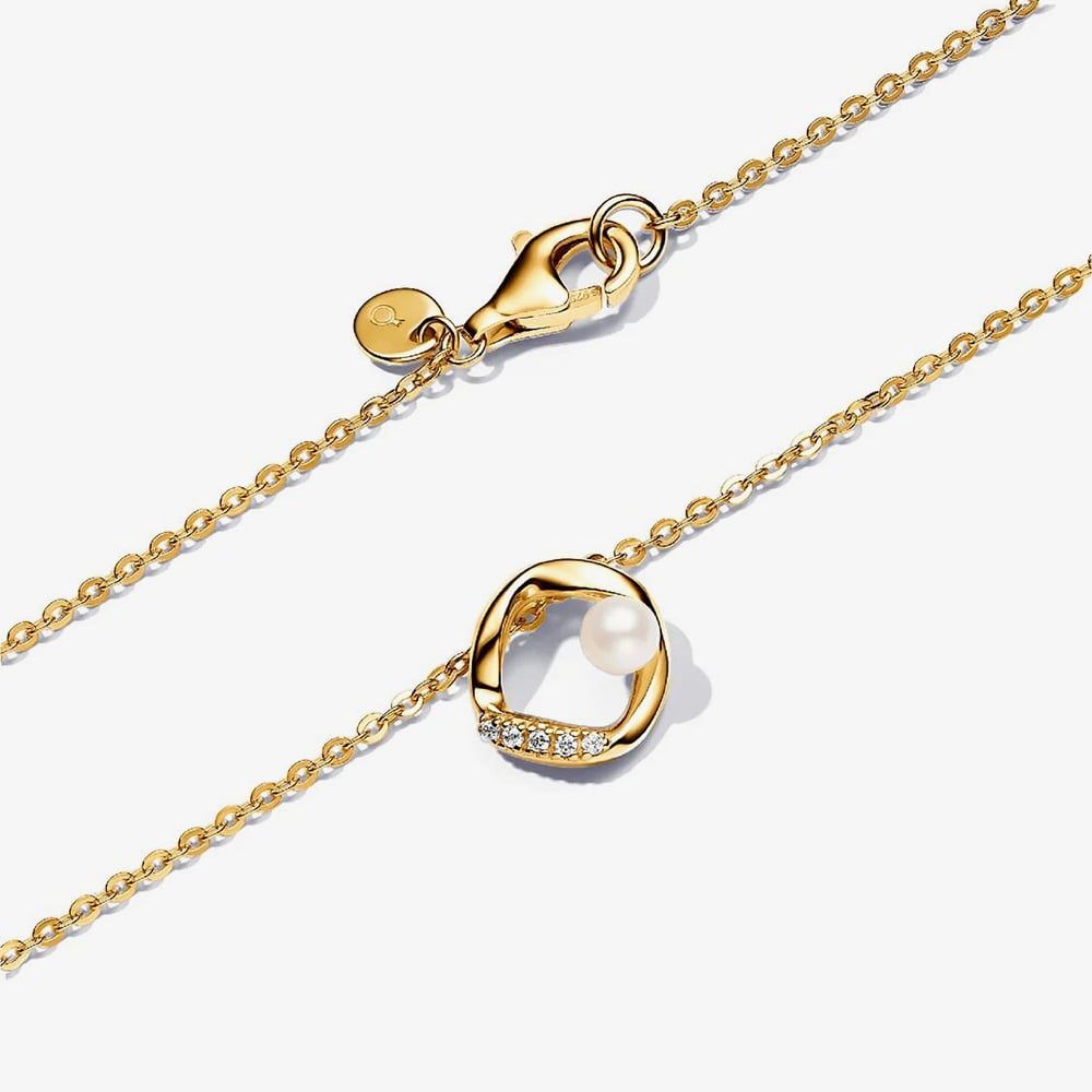 PANDORA 363303C01-45 Organically Shaped Pavé Pearl Necklace - thbaker.co.uk