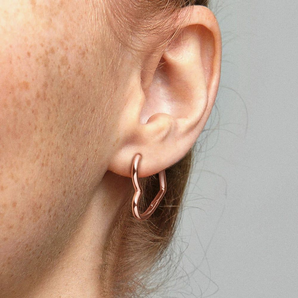 PANDORA 288307 14ct Rose Gold Plated Heart Hoop Earrings - thbaker