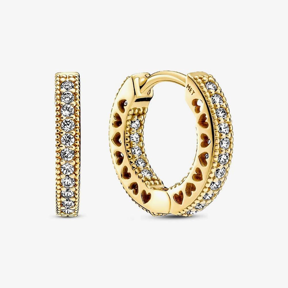 PANDORA 266317C01 14ct Gold Plated Pavé Heart Hoop Earrings - thbaker.co.uk