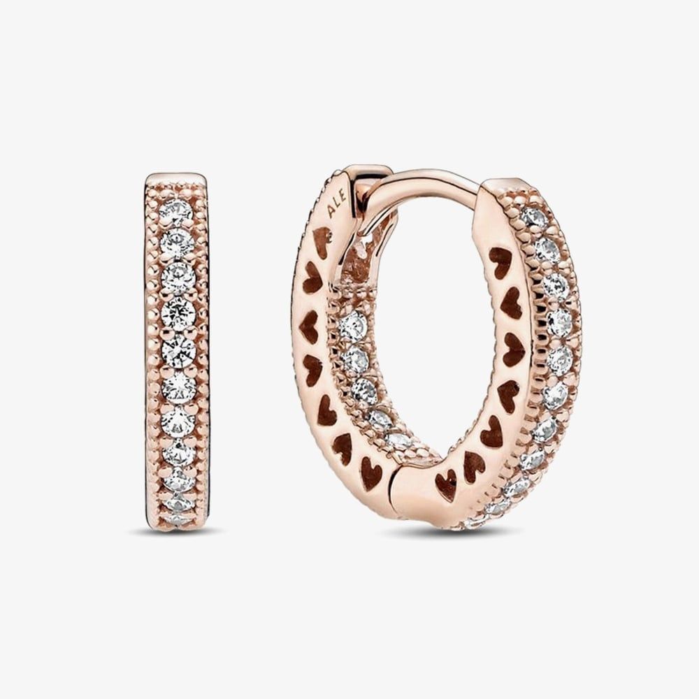 PANDORA 286317C01 14ct Rose Gold Plated Signature Hoop Earrings ...