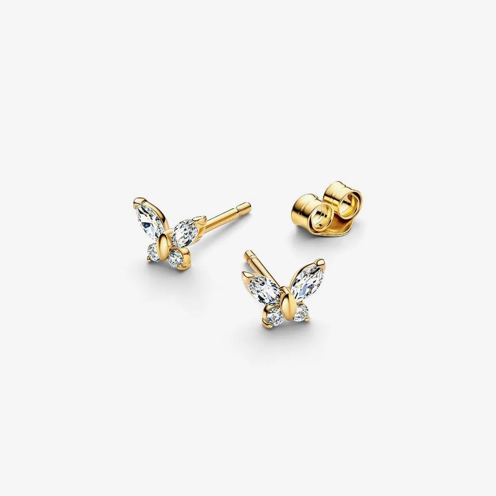 PANDORA 264264C01 Gold Plated Sparkling Butterfly Stud Earrings ...