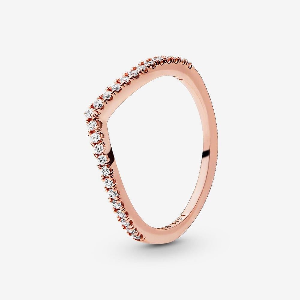 Pandora 186316CZ 14ct Rose Gold Plated Sparkling Wishbone Ring ...