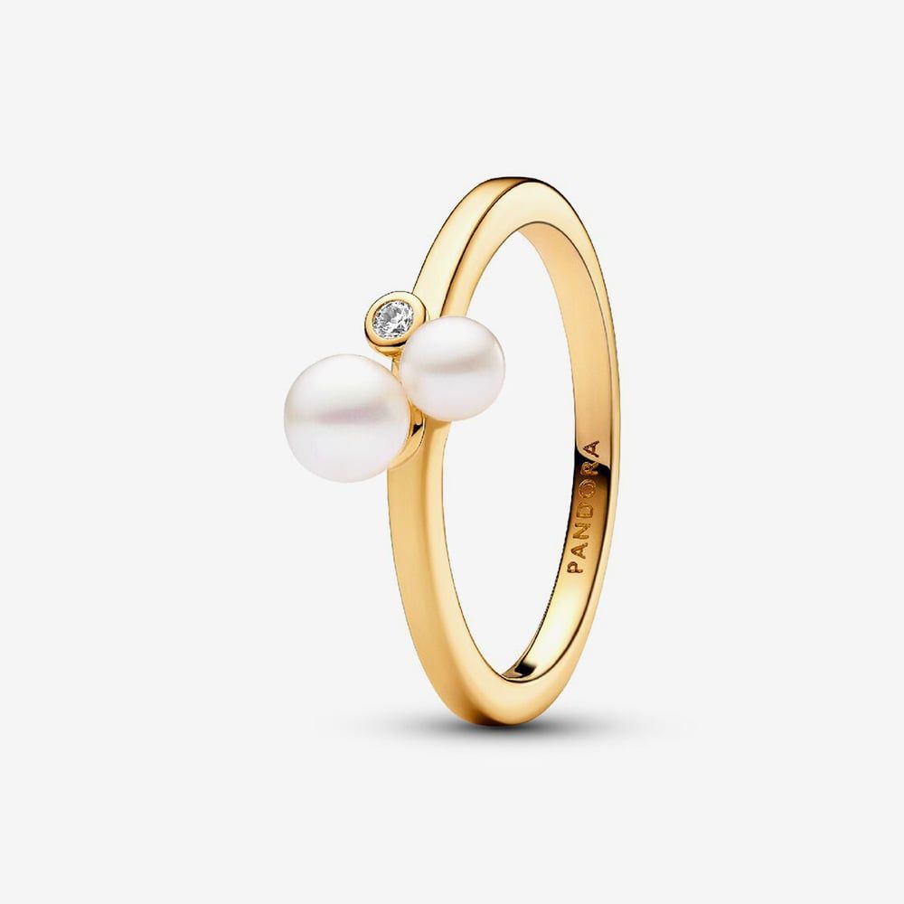 PANDORA 163156C01 14ct Gold Plated Freshwater Pearl Duo Ring - thbaker ...