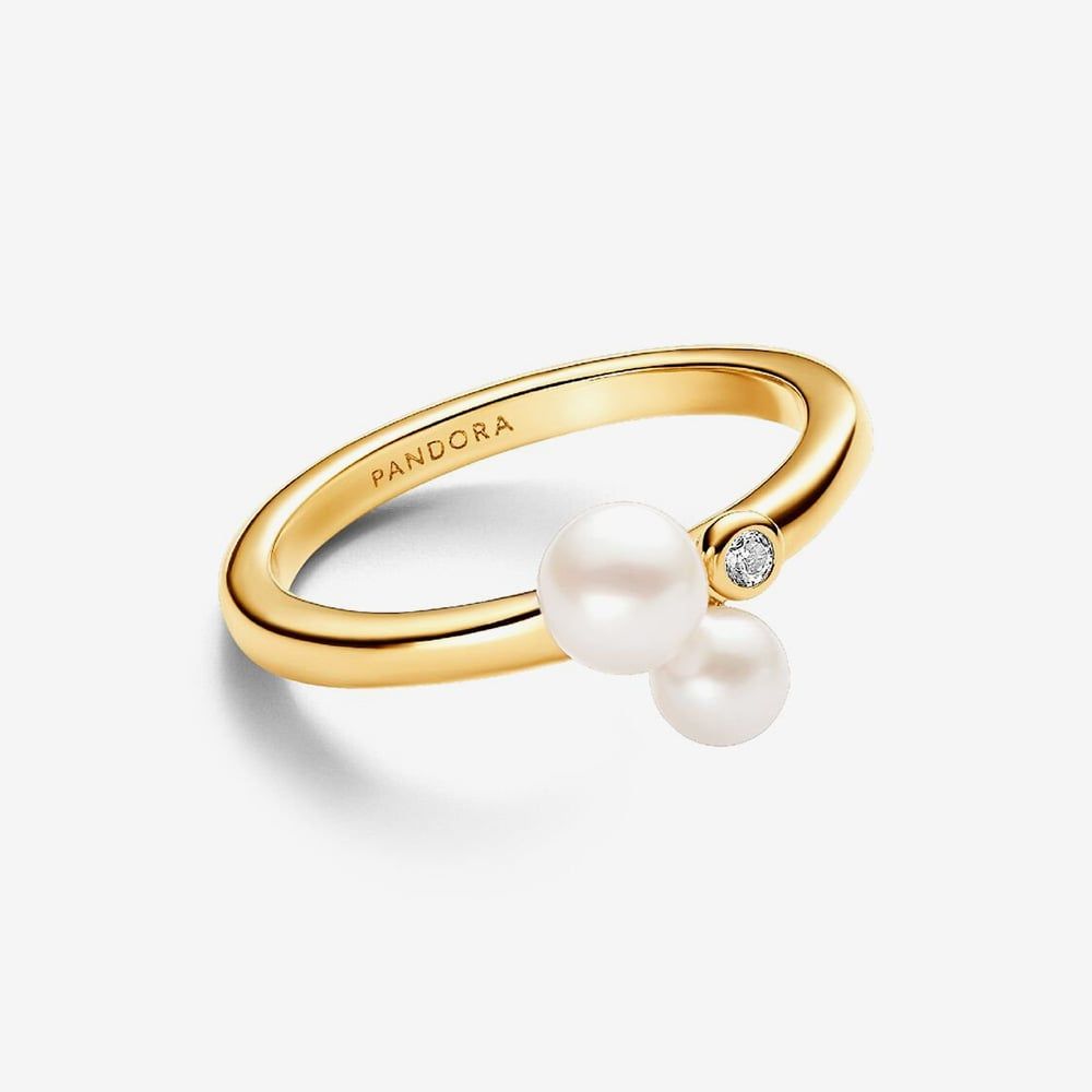 PANDORA 163156C01 14ct Gold Plated Freshwater Pearl Duo Ring - thbaker ...