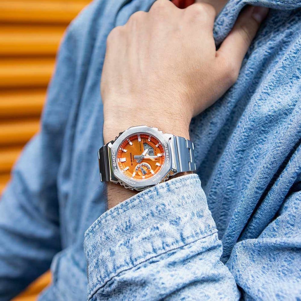 Casio GM-2110D-4AER Orange Metallic Dual Display Watch - thbaker.co.uk
