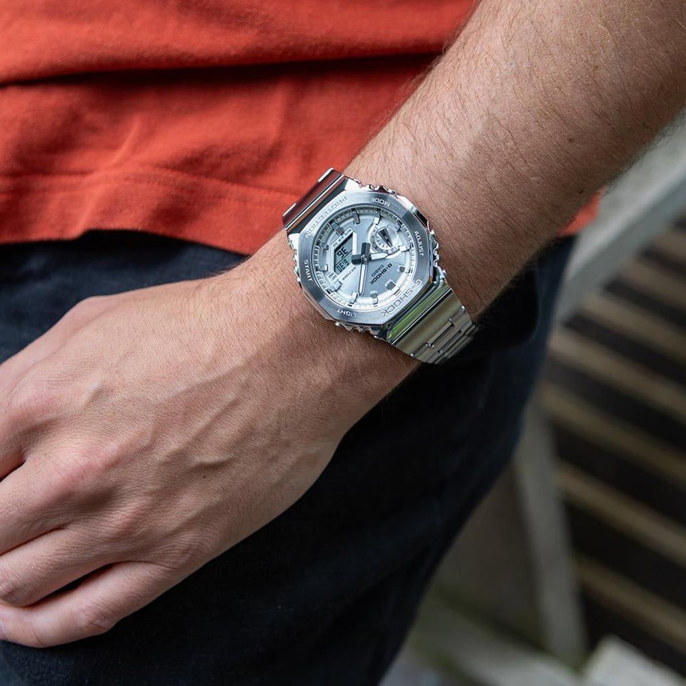 Casio GM-2110D-7AER Silver Metallic Dual Display Watch - thbaker.co.uk