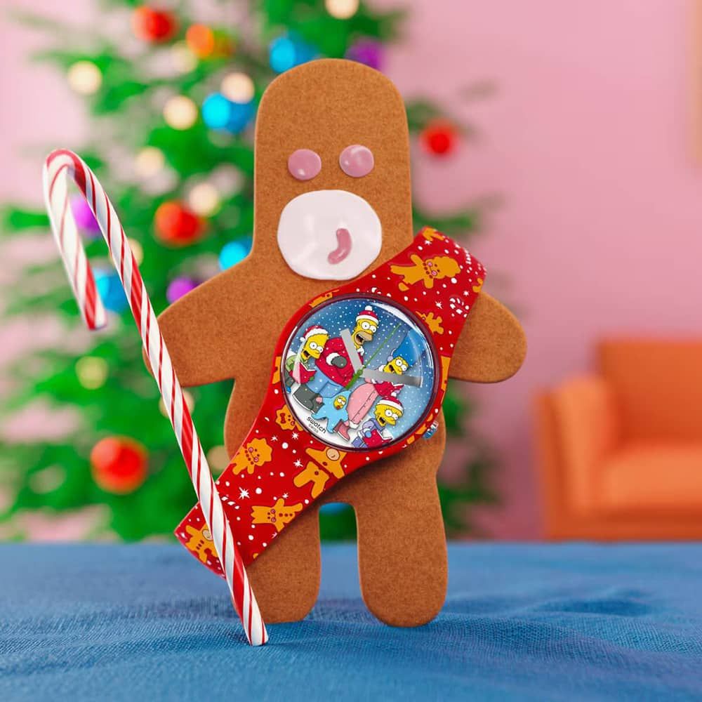 Swatch SUOZ361 Simpsons Winter Wonderland Red Gingerbread Watch