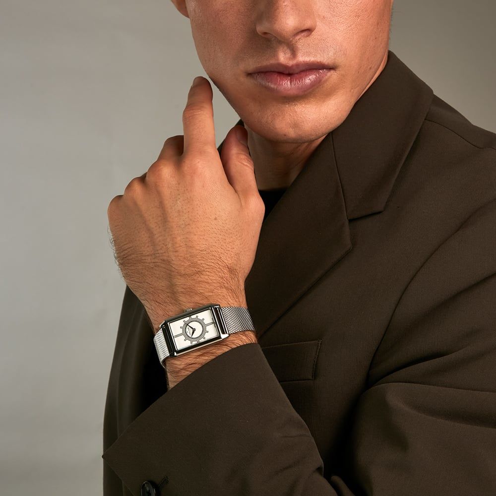 Orlam ORSSMEP004 Era White Rectangle Dial Mens Mesh Bracelet Watch ...
