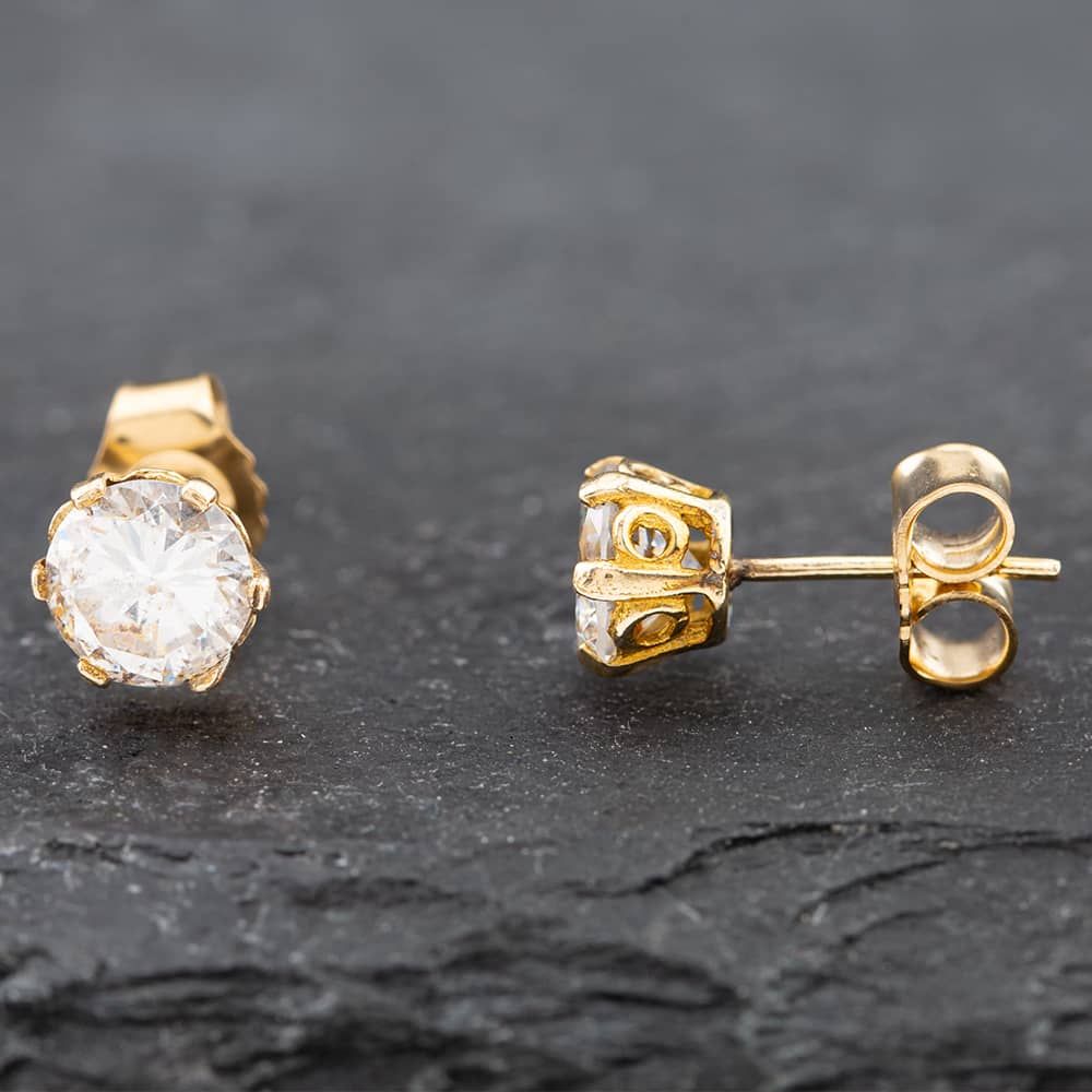 9ct yellow gold 5mm round cubic zirconia stud earrings | McGowans Jewellers