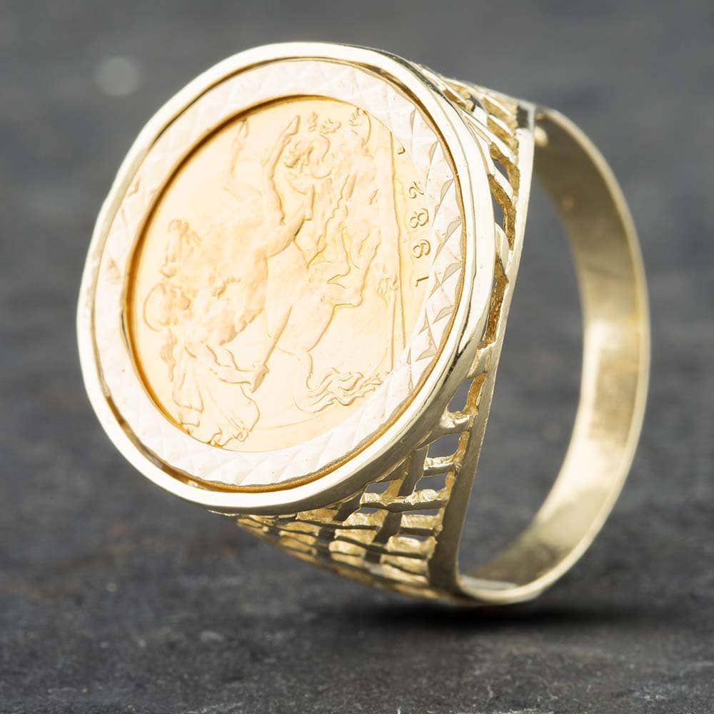 Second Hand 9ct Yellow Gold 1982 Half Sovereign Coin Ring 41201004 ...