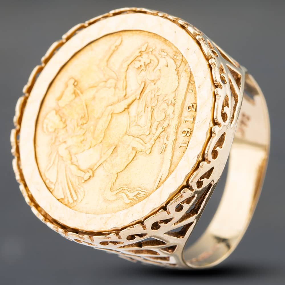 Second Hand 9ct Yellow Gold 1912 George Full Sovereign Coin Ring ...