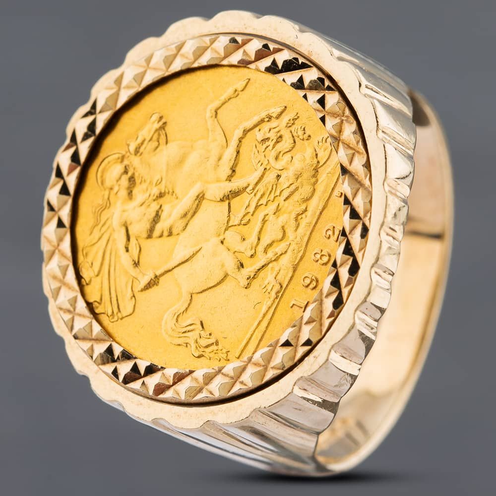 Second Hand 9ct Yellow Gold 1982 Half Sovereign Coin Ring 41201115BND ...