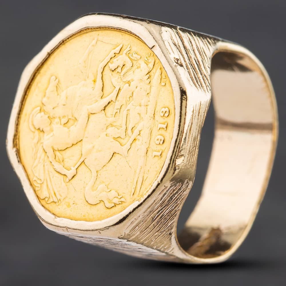 Second Hand 9ct Yellow Gold 1913 Half Sovereign Ring - thbaker.co.uk
