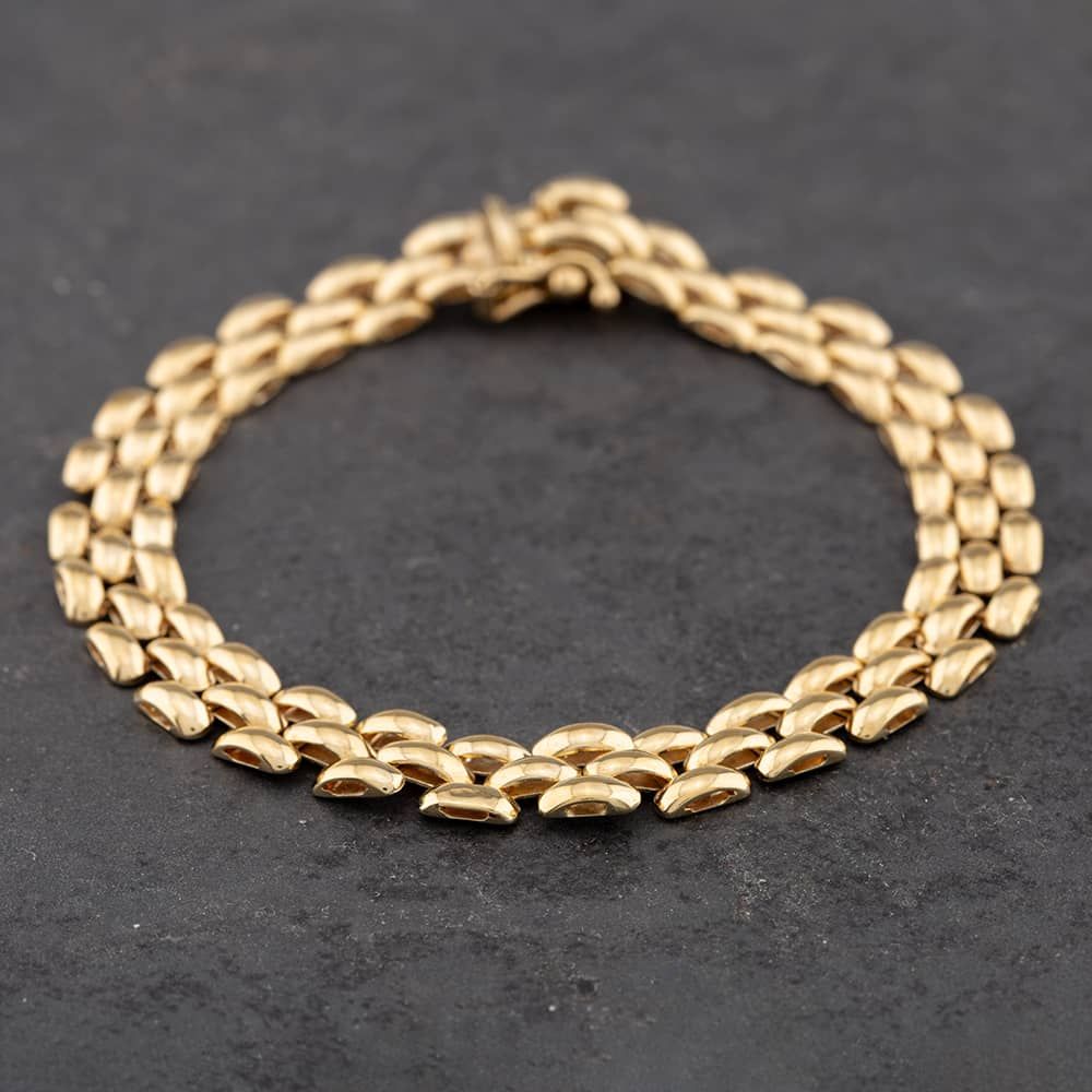 Second Hand 9ct Yellow Gold Three Row Brick 7 Inch Chain Bracelet ...
