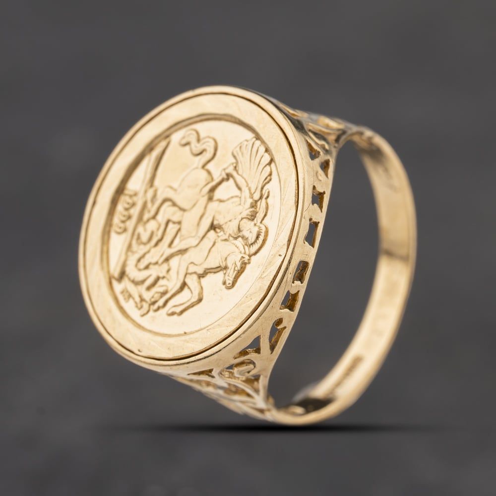 Second Hand 9ct Yellow Gold St George Signet Ring - thbaker.co.uk