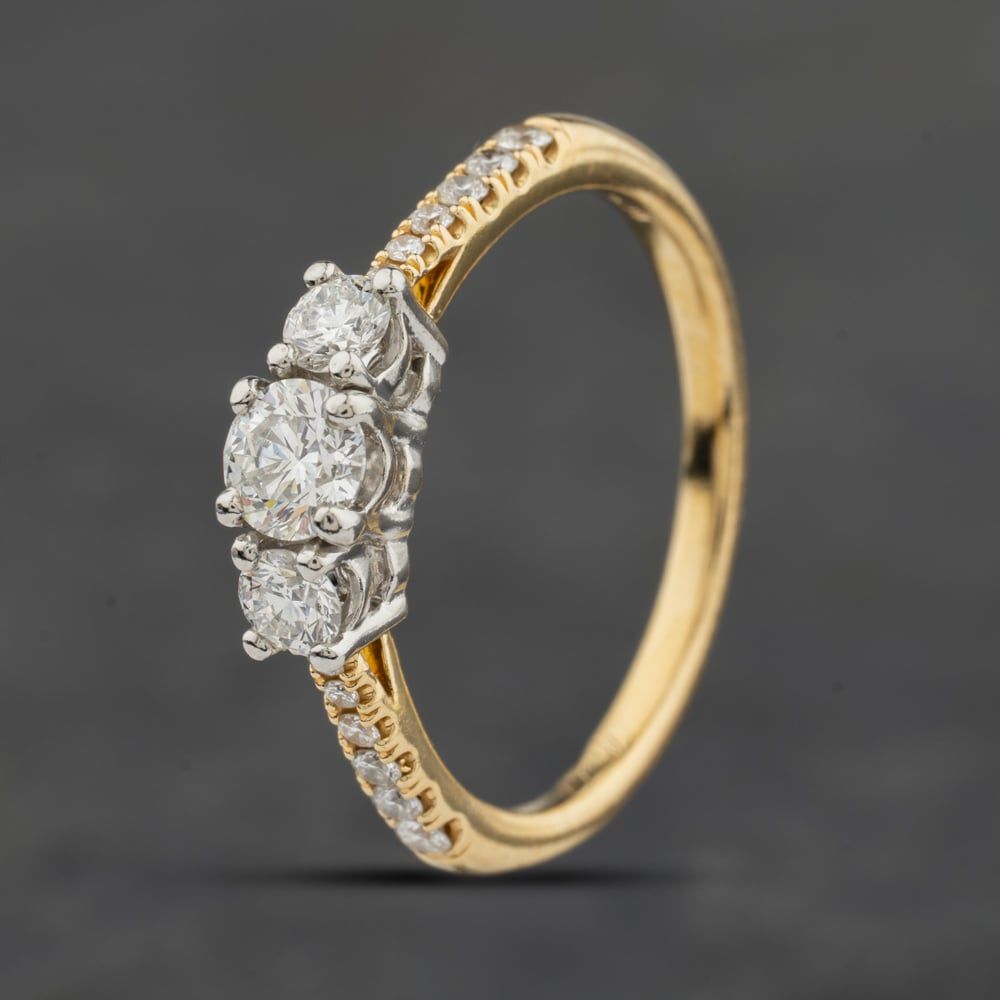 Second Hand 18ct Yellow Gold Diamond Diamond Set Shoulders Three Stone ...
