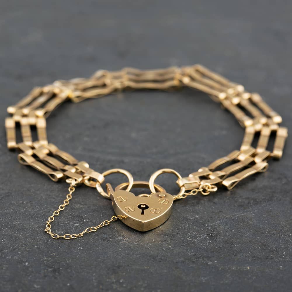 Ladies 9ct Yellow Gold Three Bar Gate Bracelet Miltons Diamonds