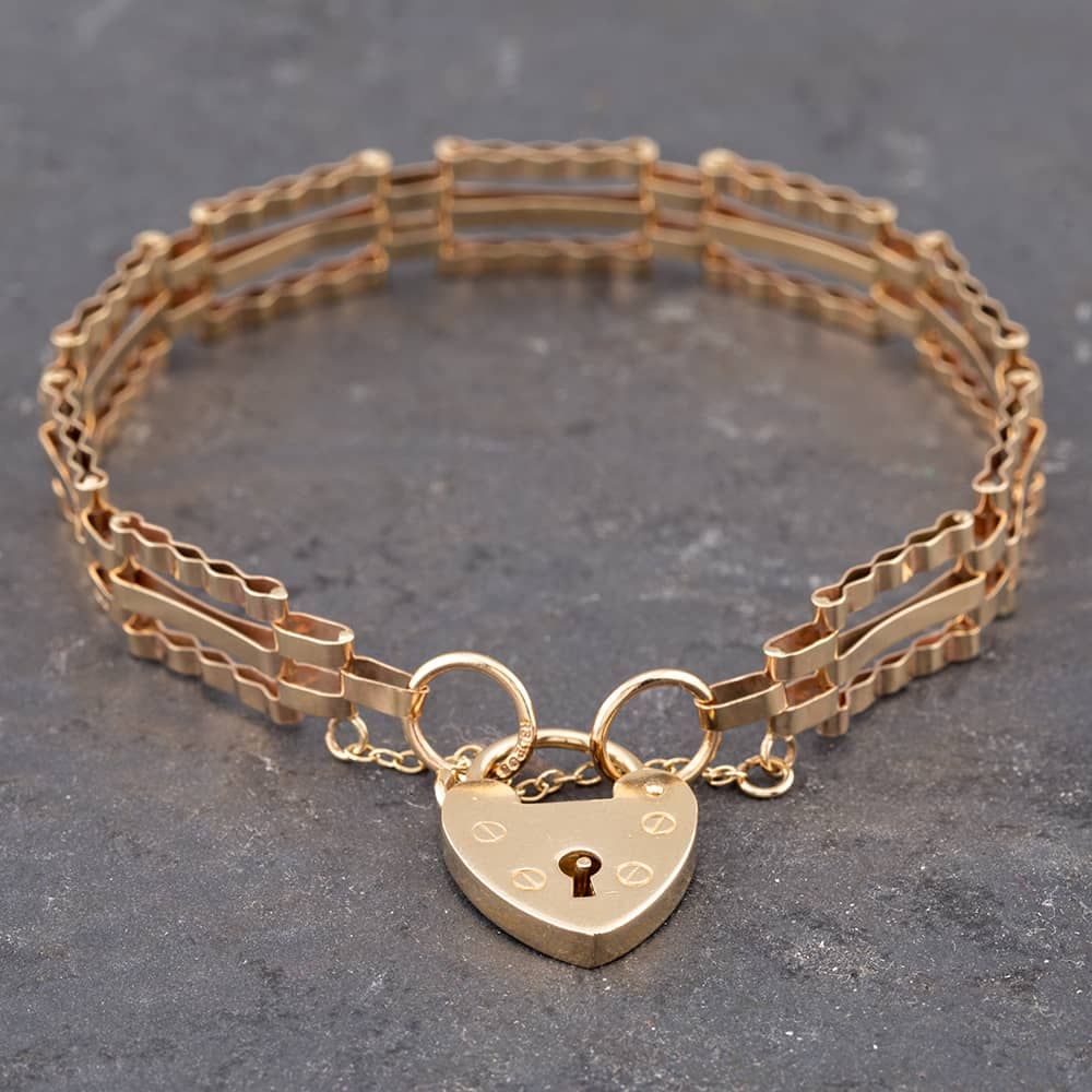 Second Hand 9ct Yellow Gold Three Bar 7 Inch Gate Bracelet 41531037 ...