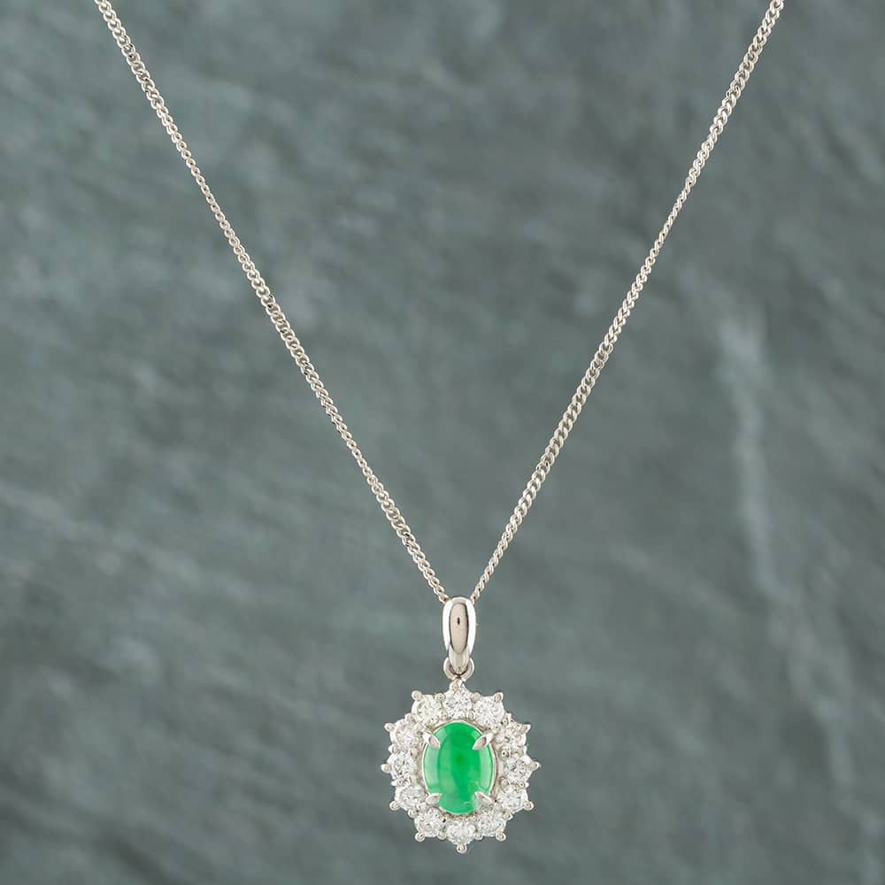Second Hand Platinum 0.84ct Cabochon Cut Jade & 0.72ct Brilliant Cut  Diamond Oval Cluster Pendant & 16 Inch Curb Chain 43141057 - thbaker.co.uk