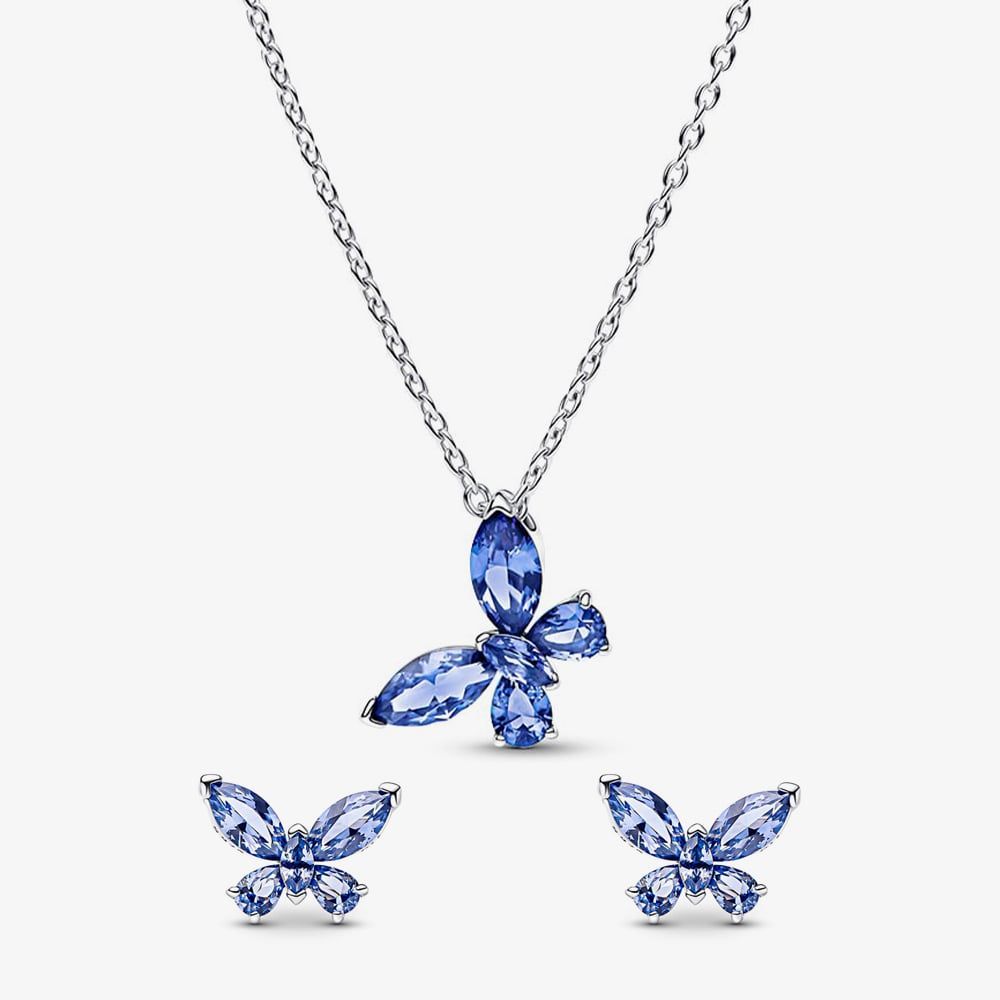 PANDORA 394232C01-45 & 294230C01 Blue Butterfly Jewellery Set - thbaker ...