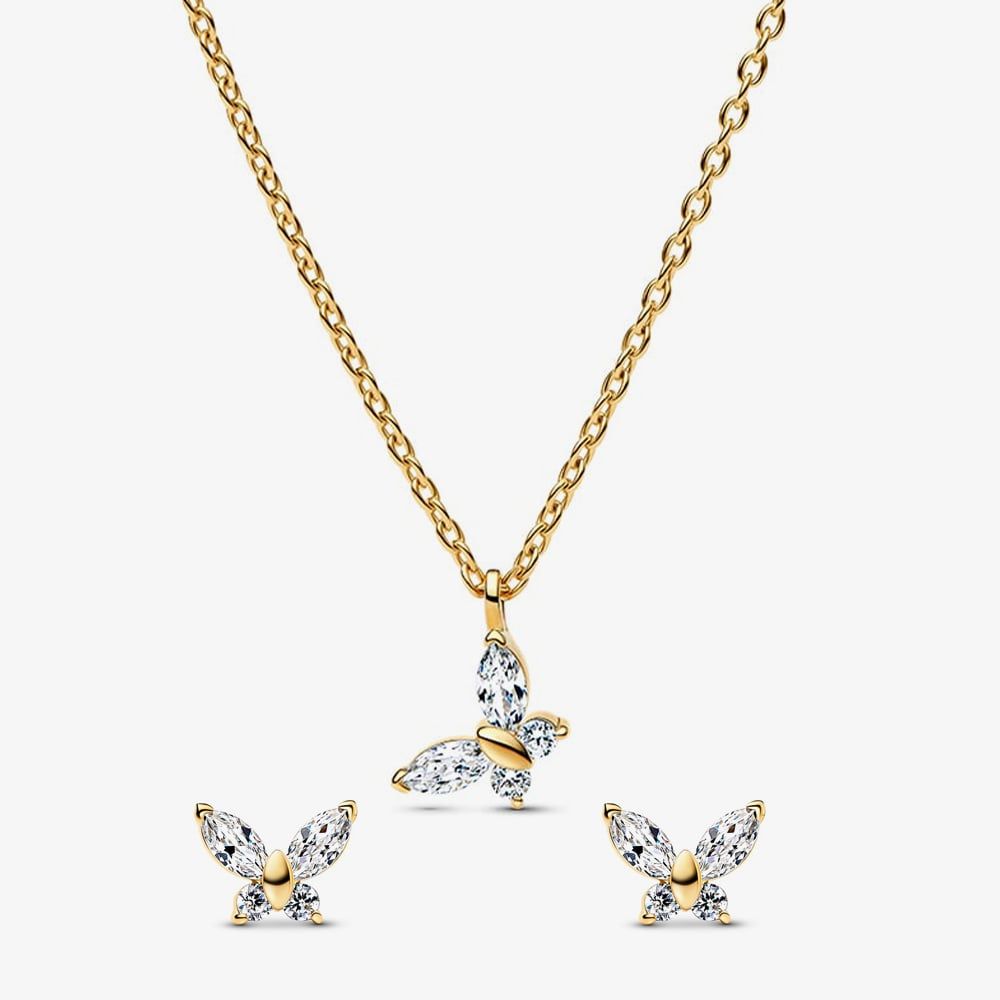 PANDORA 364267C01-45 & 264264C01 Gold Butterfly Jewellery Set - thbaker ...