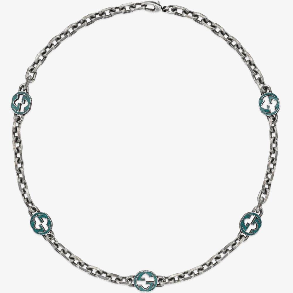 Gucci YBB65812600100U Silver Interlocking Turquoise Necklace