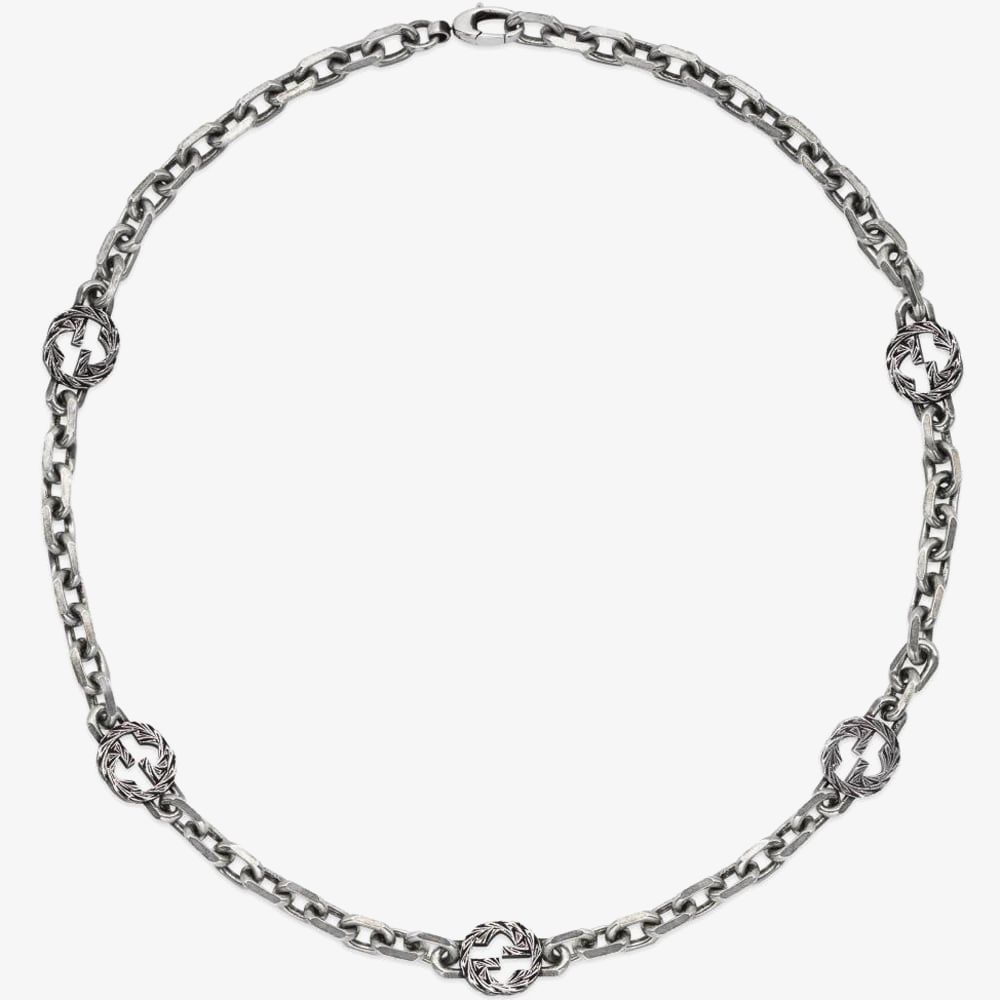 Gucci YBB65812600100U Silver Interlocking Turquoise Necklace