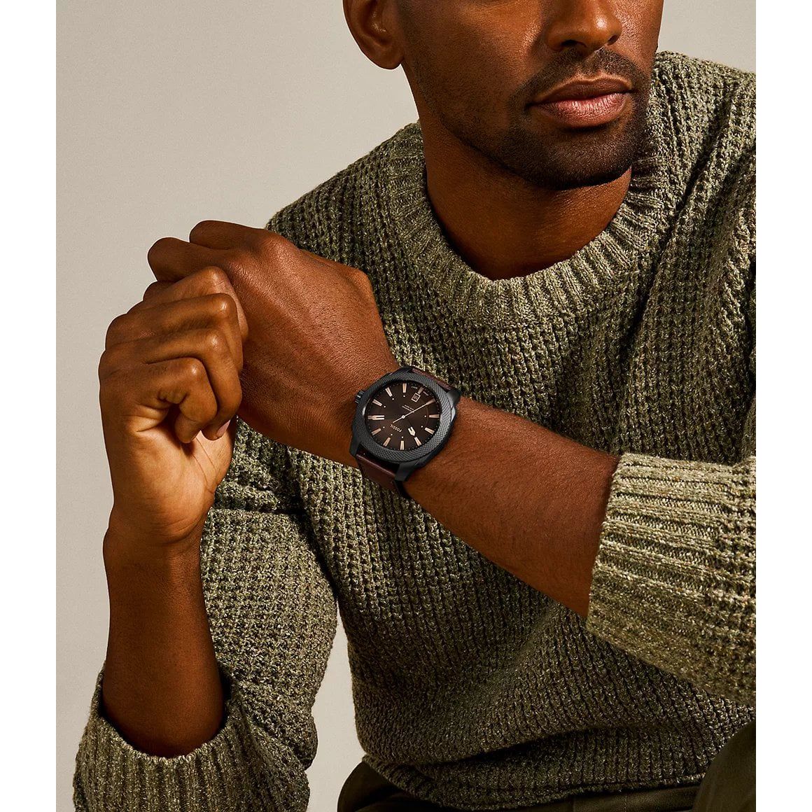 Fossil FS5972 Mens Machine Dark Brown Leather Strap Watch - thbaker.co.uk