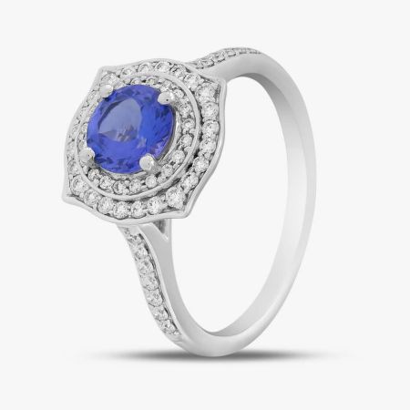 18ct White Gold 0.85ct Brilliant Cut Tanzanite & 0.33 Diamond Shoulder Set Halo Ring NTR2017TZD-18W, view 9