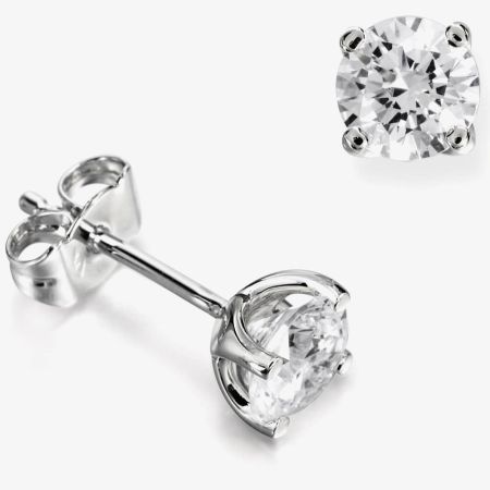 18ct White Gold 0.50ct Round Brilliant 4 Claw Diamond Earrings ERG241(4.0)PR, view 6